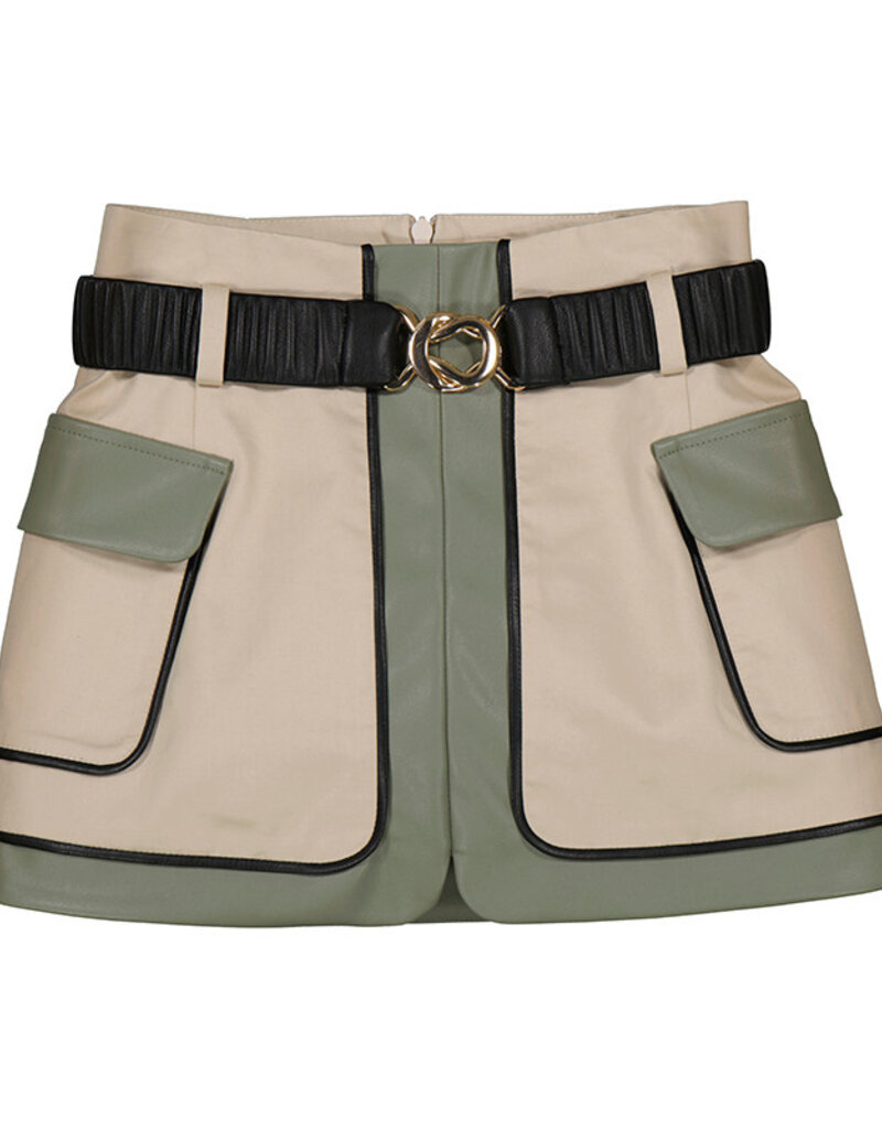 Abel & Lula Combined Twill Skirt Beige/Bayleaf