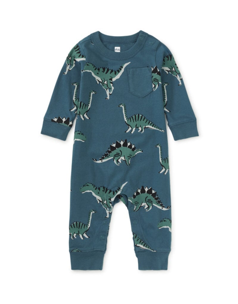 Tea Collection L/S Pocket Baby Romper Dynamic Dino
