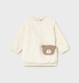 Mayoral Cream Faux Fur Dress w/Purse