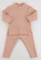 oh baby! Sparkle Rib Lettuce Edge Mockneck Set Pink