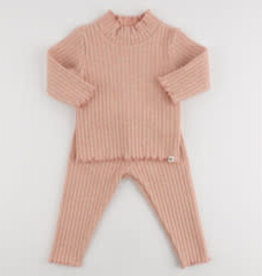 oh baby! Sparkle Rib Lettuce Edge Mockneck Set Pink