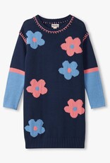 Hatley Kids navy flower drop shoulder sweater dress