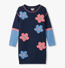 Hatley Kids navy flower drop shoulder sweater dress