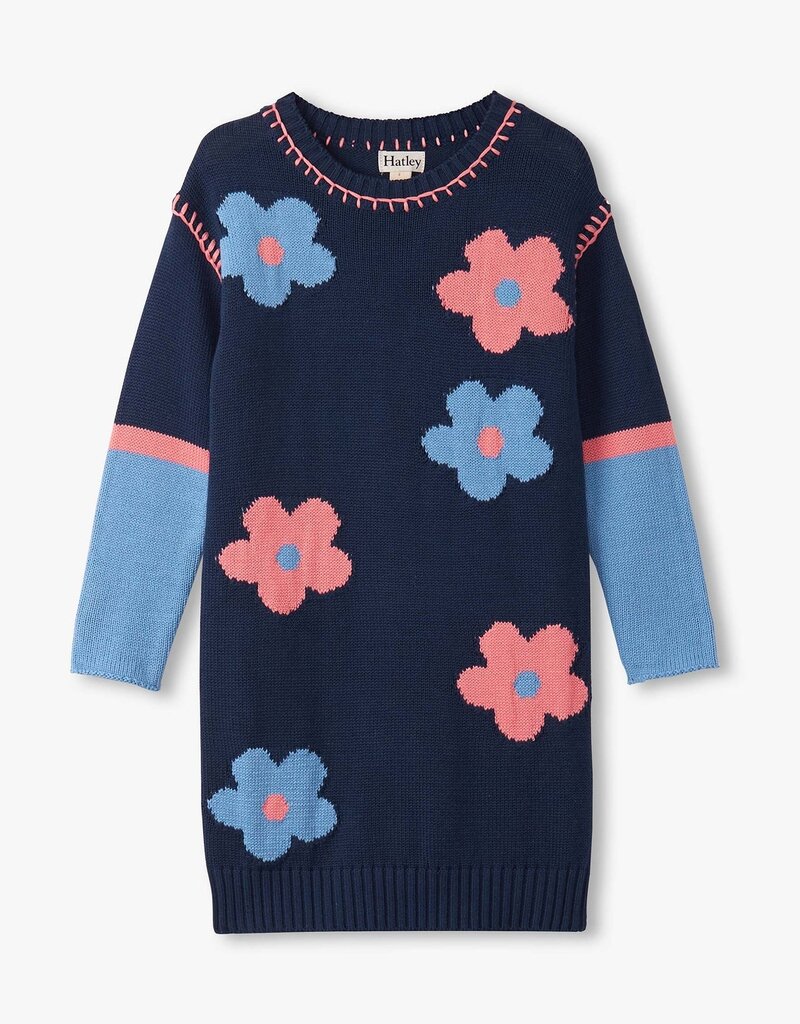 Hatley Kids navy flower drop shoulder sweater dress