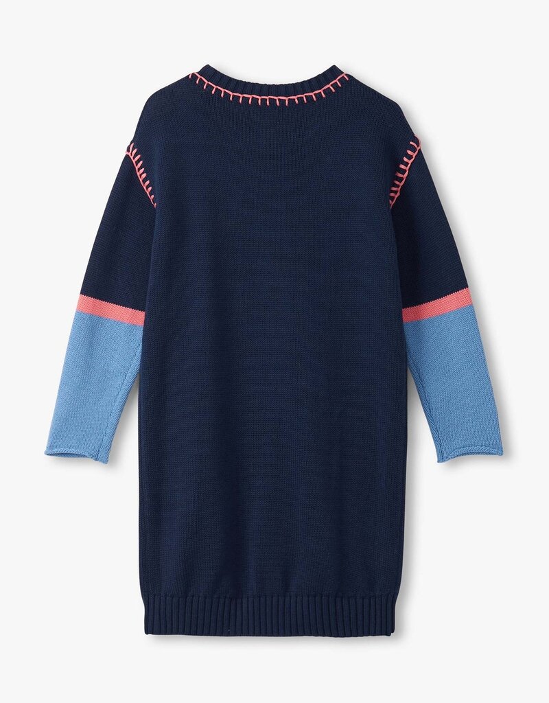 Hatley Kids navy flower drop shoulder sweater dress