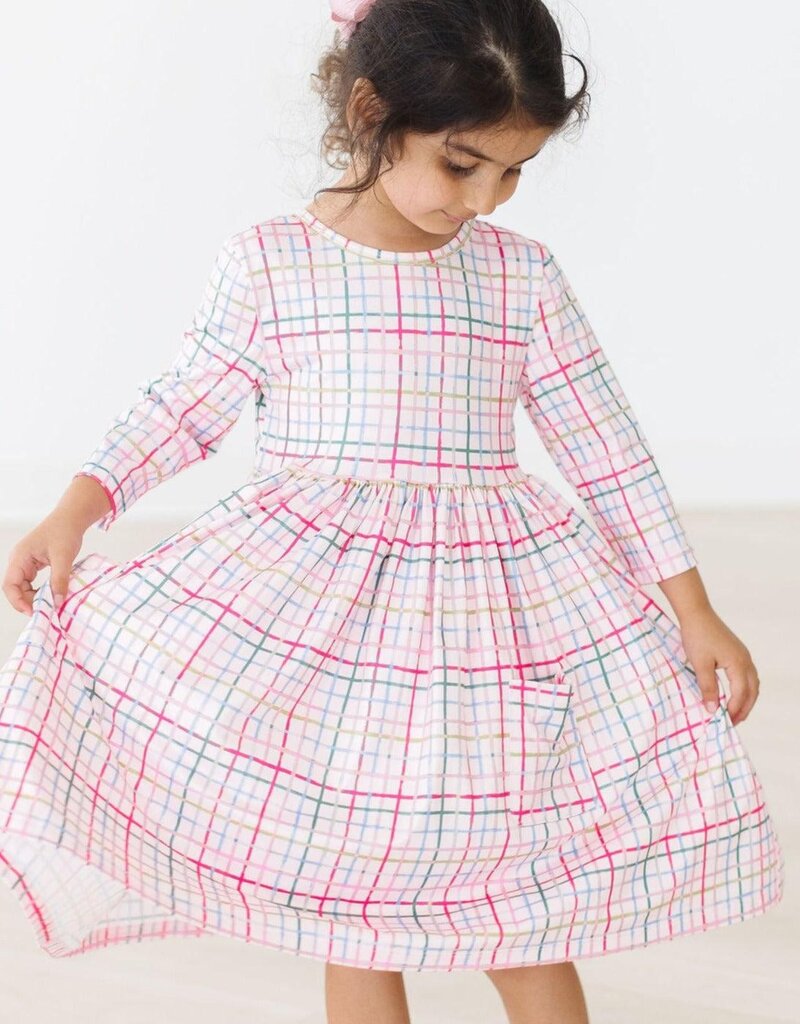 Mila & Rose Pink Plaid 3/4 Sleeve Pocket Twirl Dress