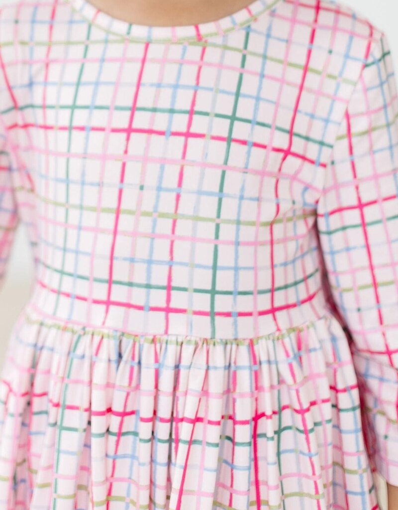 Mila & Rose Pink Plaid 3/4 Sleeve Pocket Twirl Dress