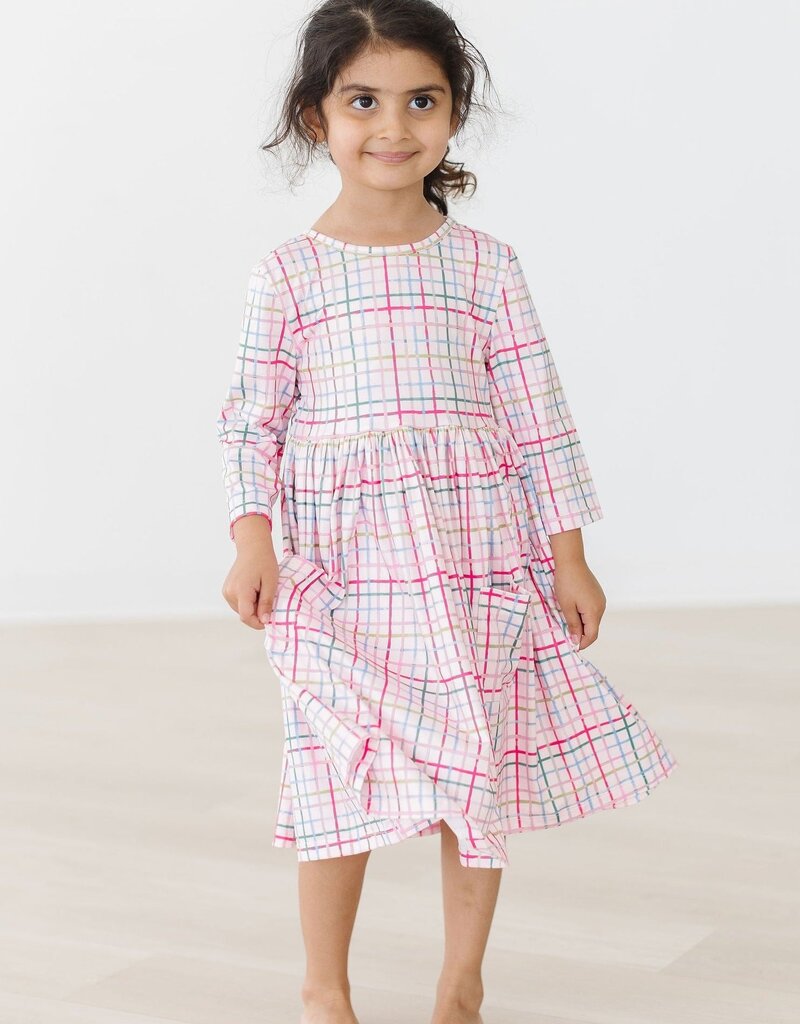 Mila & Rose Pink Plaid 3/4 Sleeve Pocket Twirl Dress