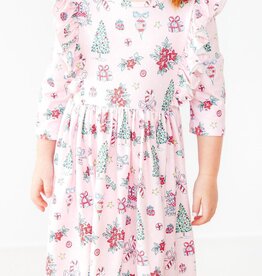 Mila & Rose Pink Christmas 3/4 Sleeve Ruffle Twirl Dress