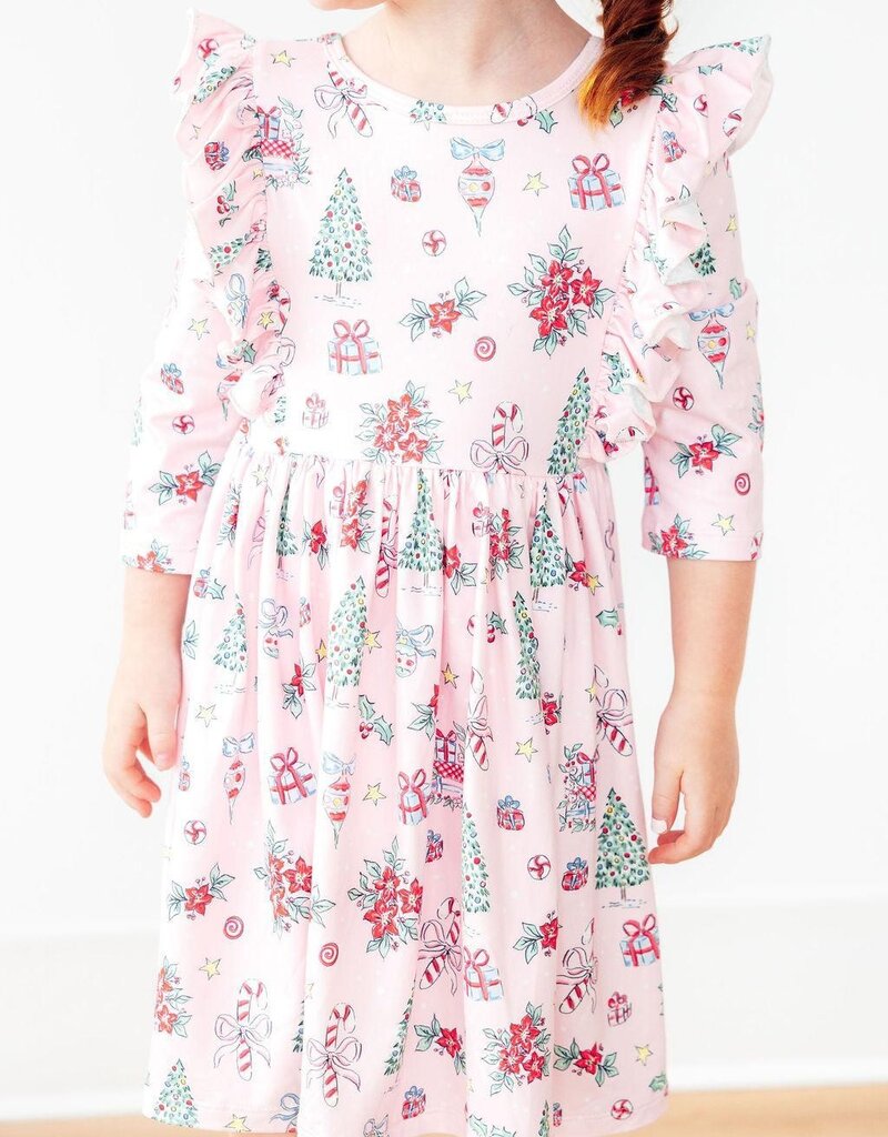 Mila & Rose Pink Christmas 3/4 Sleeve Ruffle Twirl Dress
