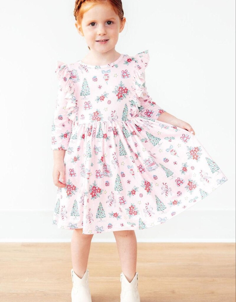 Mila & Rose Pink Christmas 3/4 Sleeve Ruffle Twirl Dress