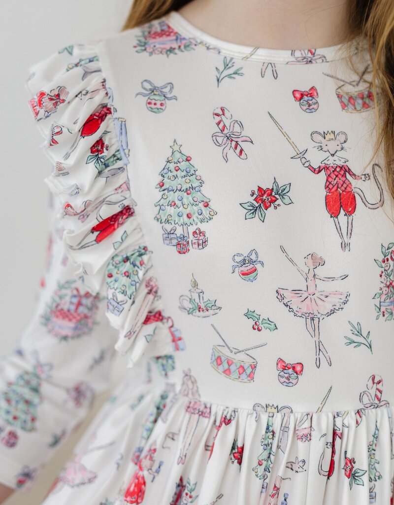 Mila & Rose Claras Christmas 3/4 Sleeve Ruffle Twirl Dress