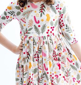 Mila & Rose Holly Jolly Christmas 3/4 Sleeve Pocket Twirl Dress