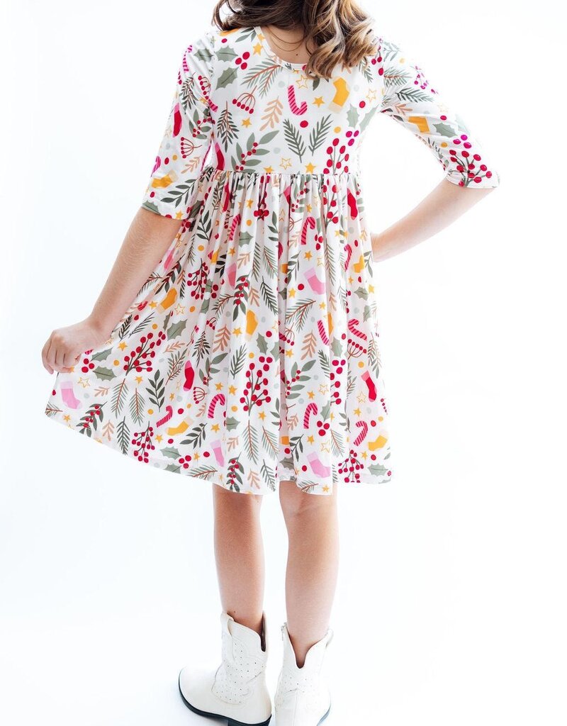 Mila & Rose Holly Jolly Christmas 3/4 Sleeve Pocket Twirl Dress