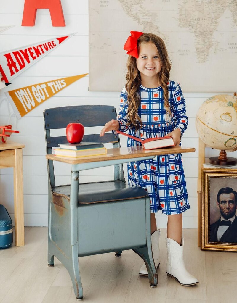 Mila & Rose Plaid Apples L/S Pocket Twirl Dress