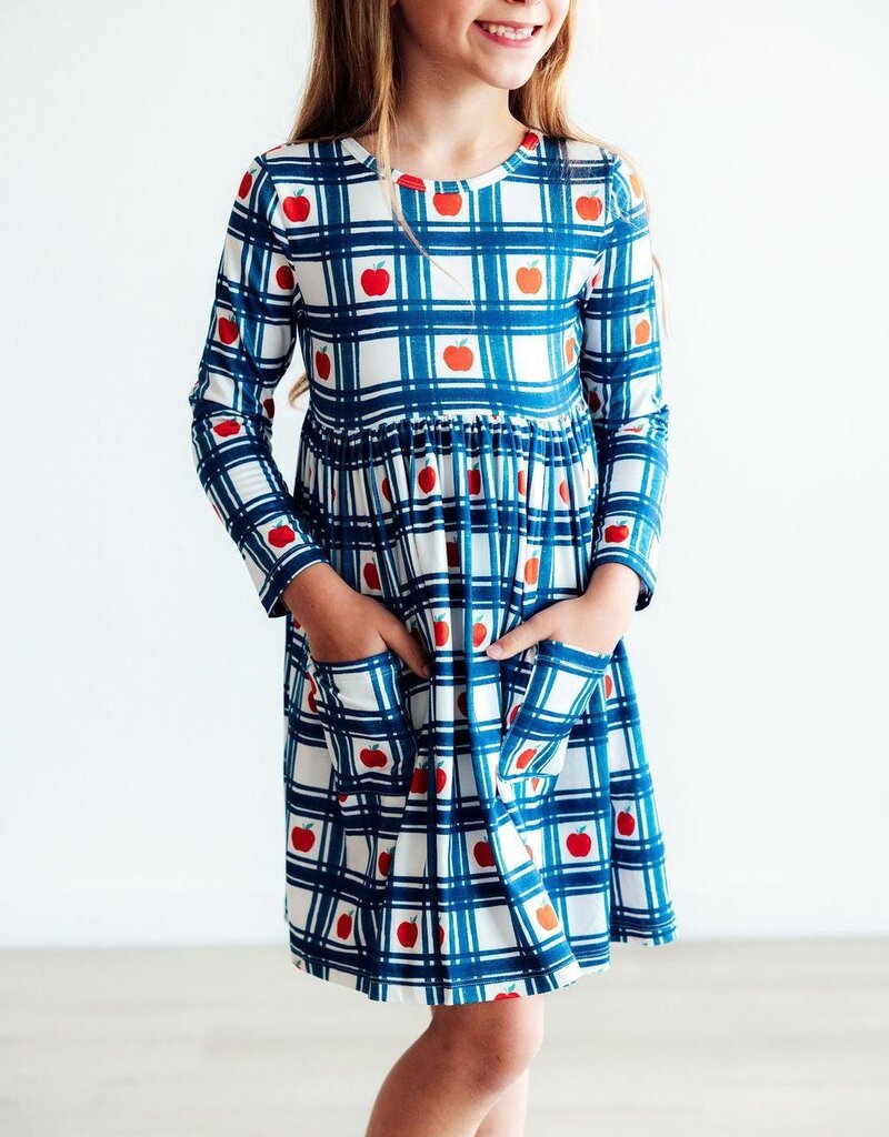Mila & Rose Plaid Apples L/S Pocket Twirl Dress