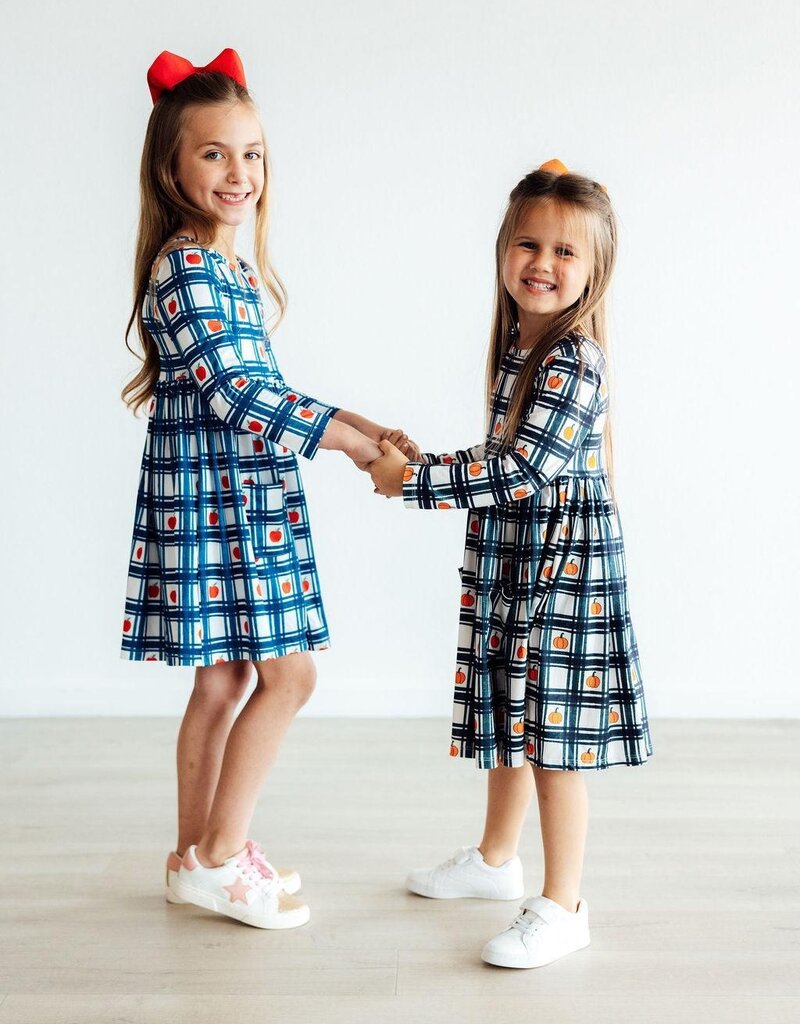 Mila & Rose Plaid Apples L/S Pocket Twirl Dress