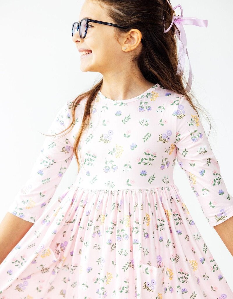 Mila & Rose Pastel Petals 3/4 Sleeve Pocket Twirl Dress