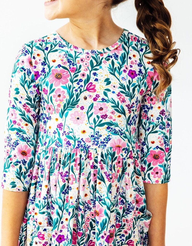 Mila & Rose Vivid Garden 3/4 Sleeve Pocket Twirl Dress
