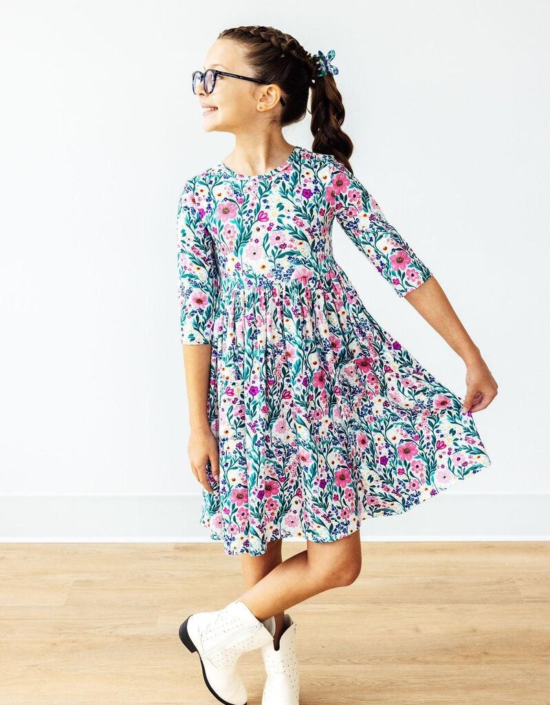 Mila & Rose Vivid Garden 3/4 Sleeve Pocket Twirl Dress