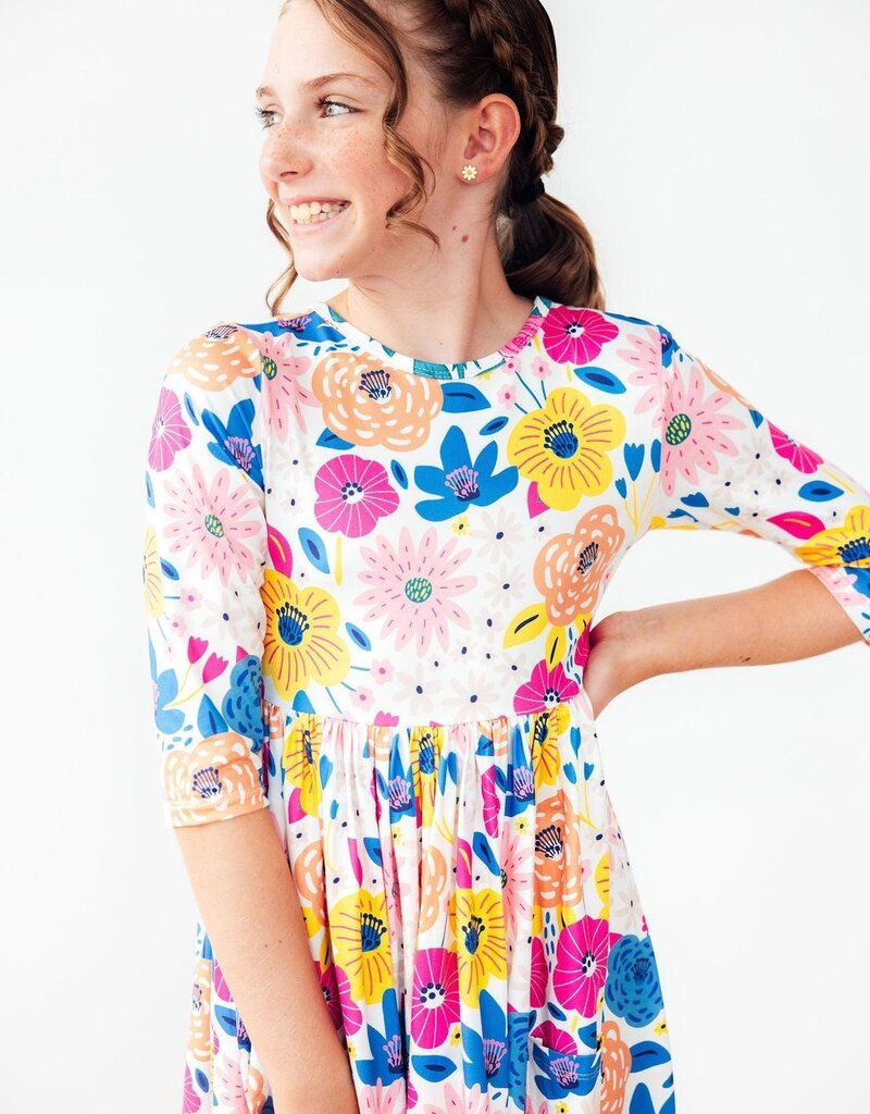 Mila & Rose Sunshine Floral 3/4 Sleeve Pocket Twirl Dress