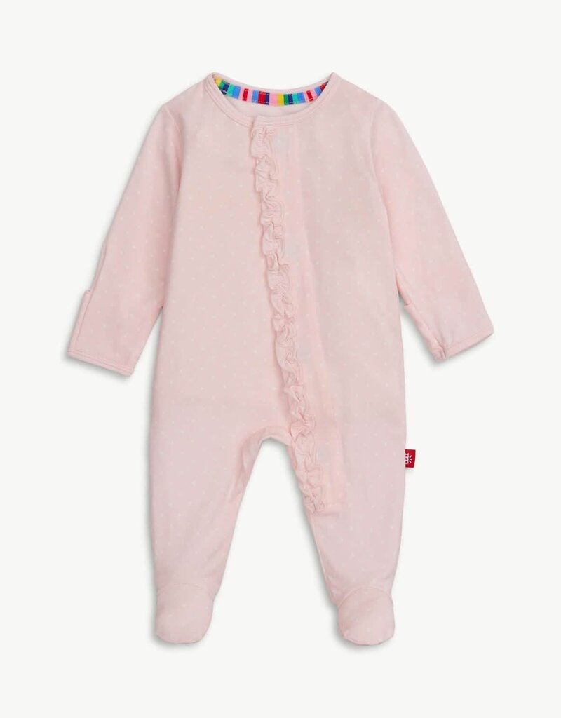 Magnetic Me PIN DOT PINK RUFFLE PLACKET FOOTIE