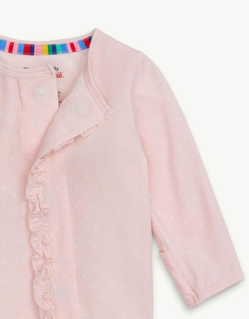 Magnetic Me PIN DOT PINK RUFFLE PLACKET FOOTIE