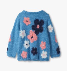 Hatley Kids floral cluster furry sweater azure blue