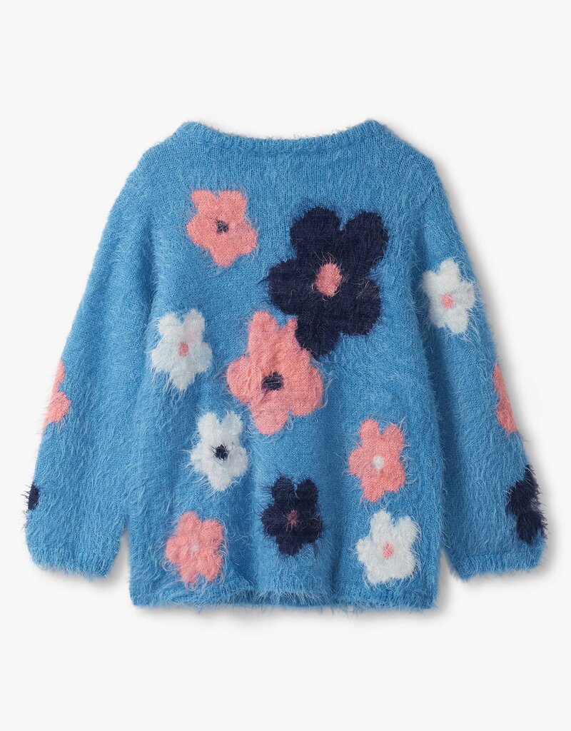 Hatley Kids floral cluster furry sweater azure blue