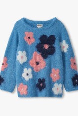 Hatley Kids floral cluster furry sweater azure blue