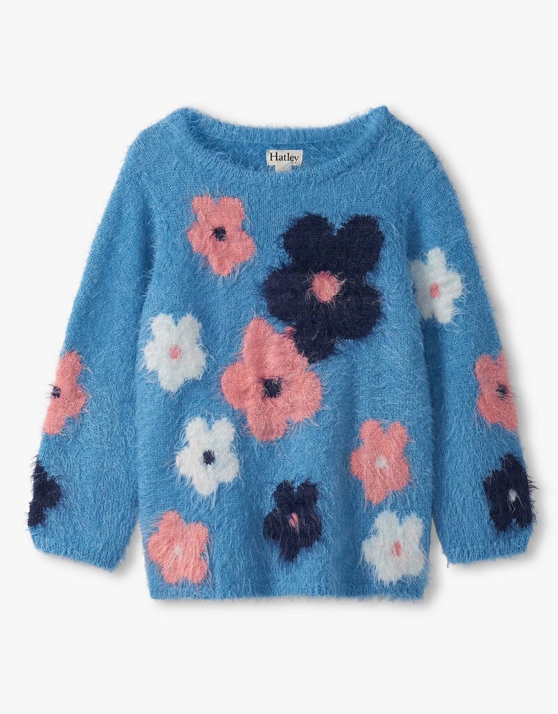 Hatley Kids floral cluster furry sweater azure blue