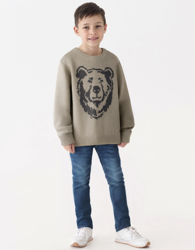 Hatley Kids oatmeal bear crew neck sweater