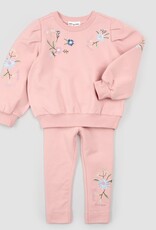 miles the label L/S PINK TOP W/EMB FLOWERS LEGGING SET