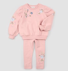 miles the label L/S PINK TOP W/EMB FLOWERS LEGGING SET