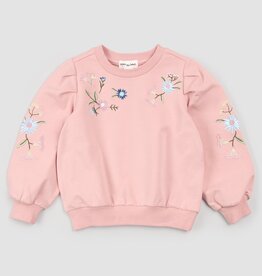 miles the label SALE L/S PINK SWEATSHIRT W/EMB FLOWERS