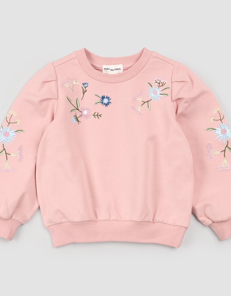 miles the label L/S PINK SWEATSHIRT W/EMB FLOWERS