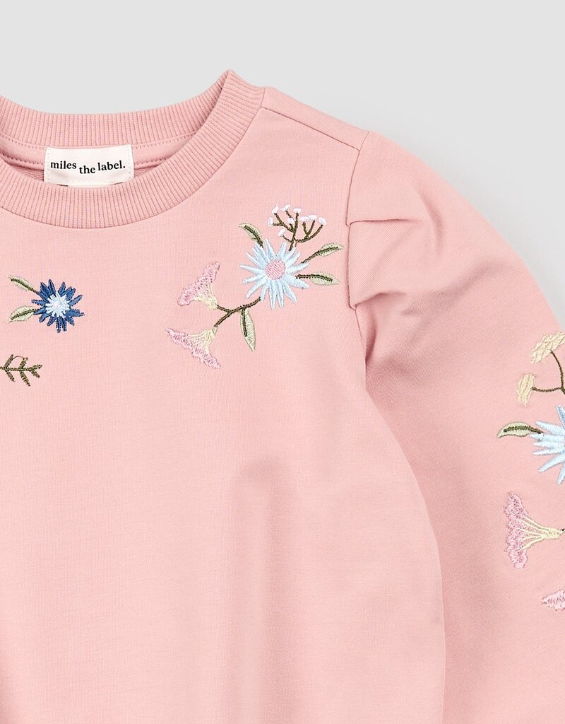 miles the label L/S PINK SWEATSHIRT W/EMB FLOWERS
