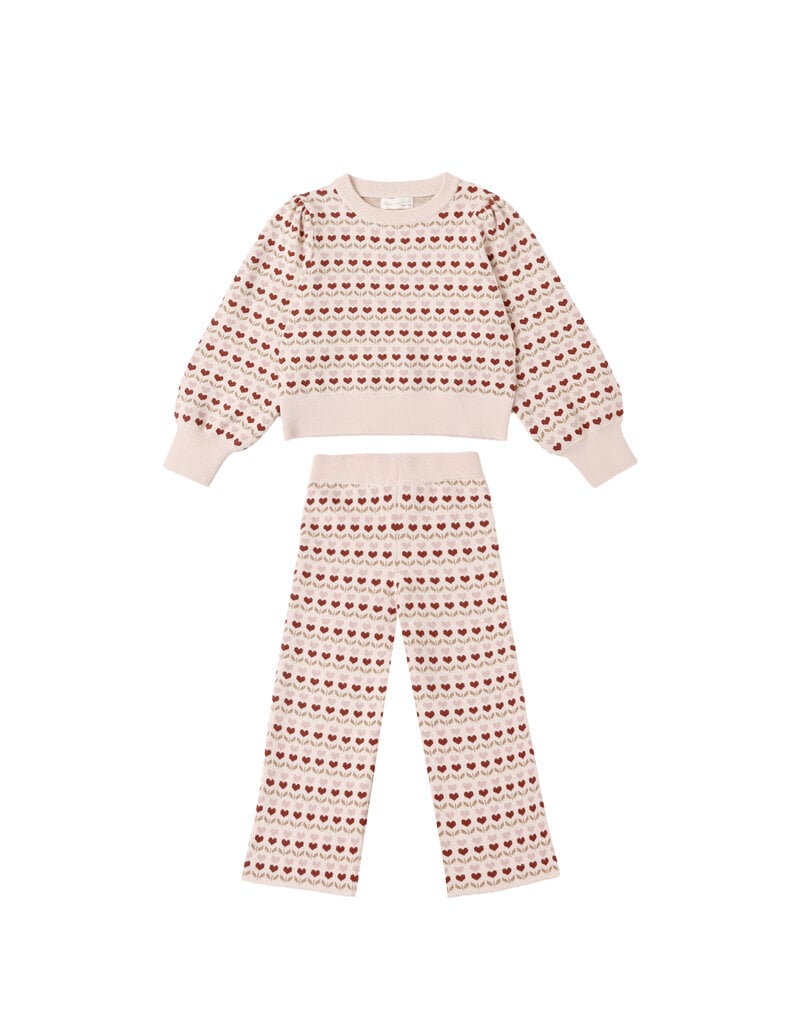 Rylee + Cru Inc. JACQUARD KNIT SET || RUBY HEARTS PETAL