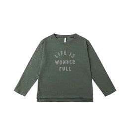 Rylee + Cru Inc. SALE RAW EDGE L/S TEE || LIFE IS WONDER FULL EVERGREEN