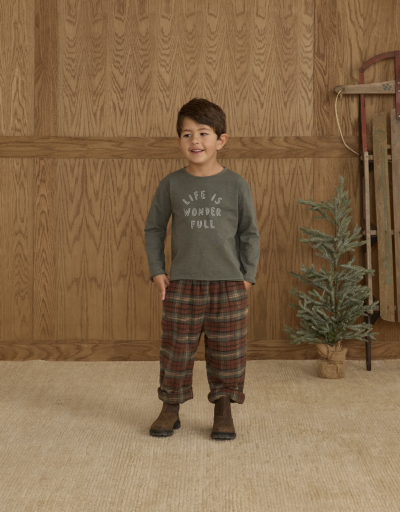 Rylee + Cru Inc. RAW EDGE L/S TEE || LIFE IS WONDER FULL EVERGREEN