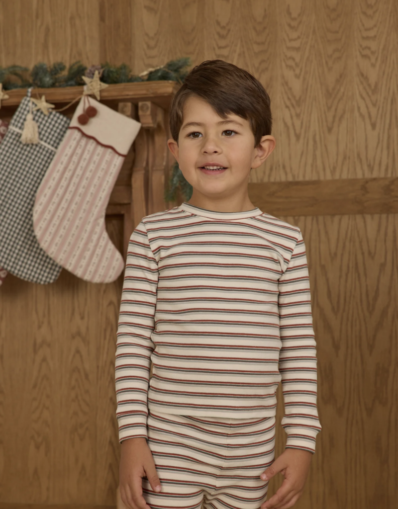 Rylee + Cru Inc. ORGANIC LONG SLEEVE PAJAMA SET || HOLIDAY STRIPE