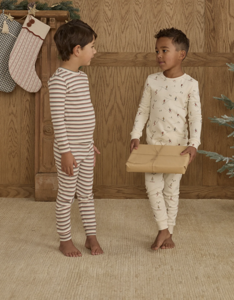 Rylee + Cru Inc. ORGANIC LONG SLEEVE PAJAMA SET || HOLIDAY STRIPE