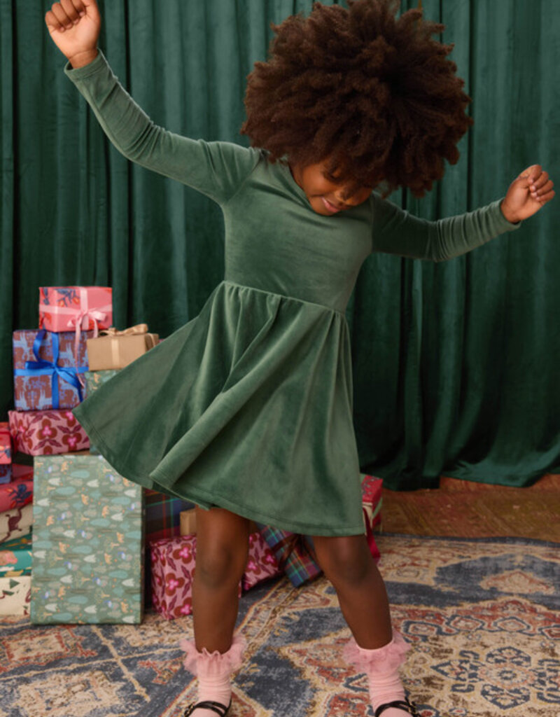 Tea Collection Velour Sleeve Wrap Neck Dress Pineneedle