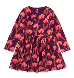 Tea Collection L/S Wrap Neck Dress Jeju Island Orchid