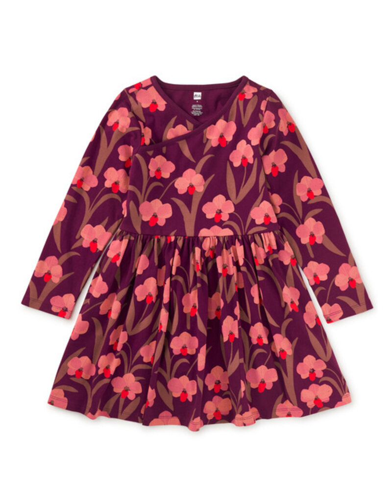 Tea Collection L/S Wrap Neck Dress Jeju Island Orchid