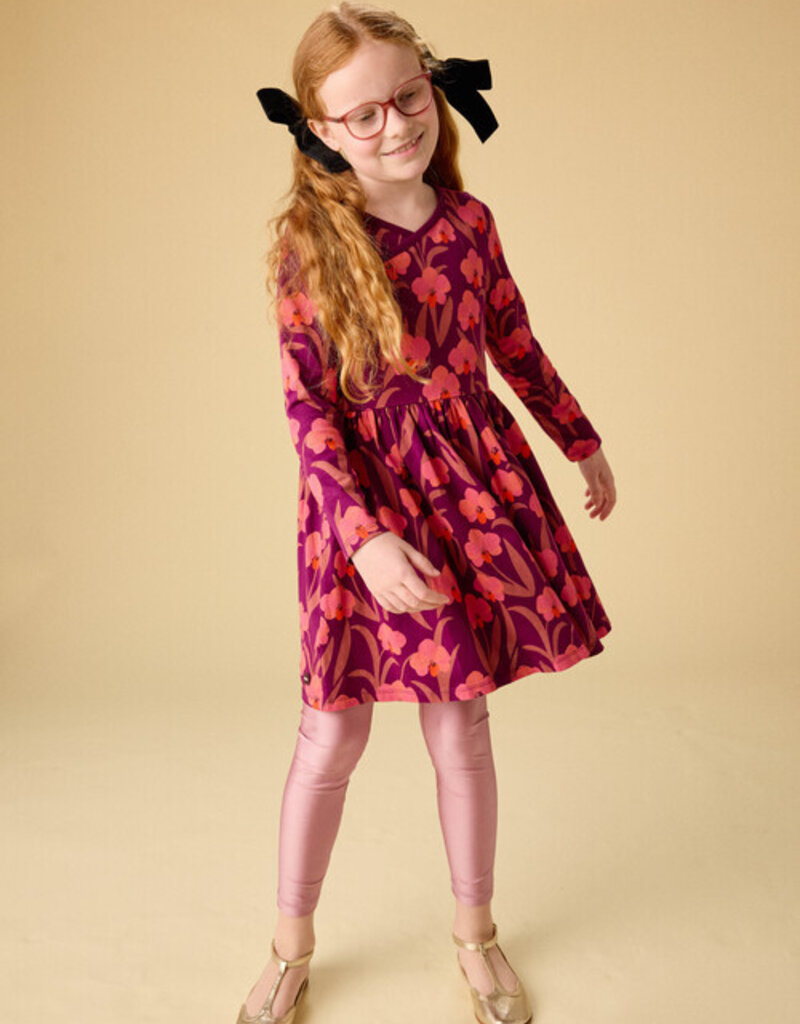 Tea Collection L/S Wrap Neck Dress Jeju Island Orchid