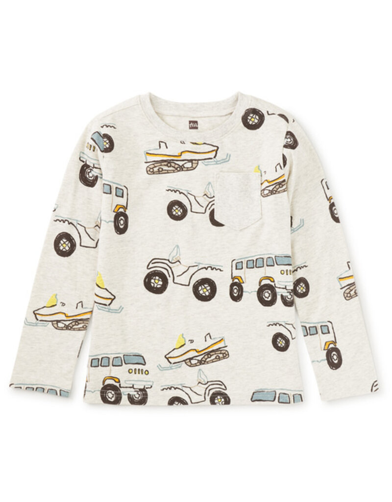 Tea Collection L/S Printed Pocket Tee Snow Vehicles