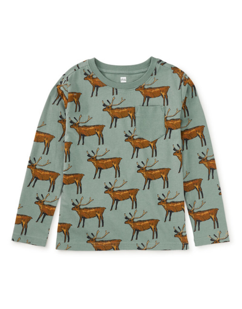 Tea Collection L/S Printed Pocket Tee Painted Deer