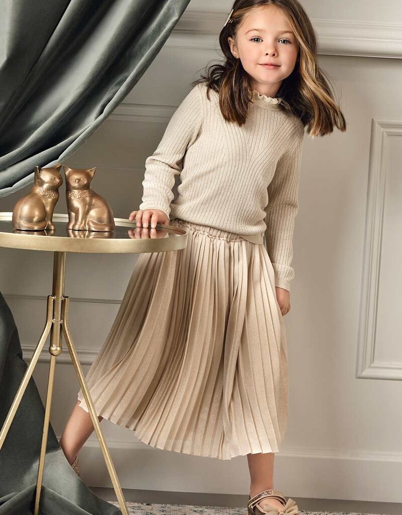 Abel & Lula Midi Lame Skirt Oat