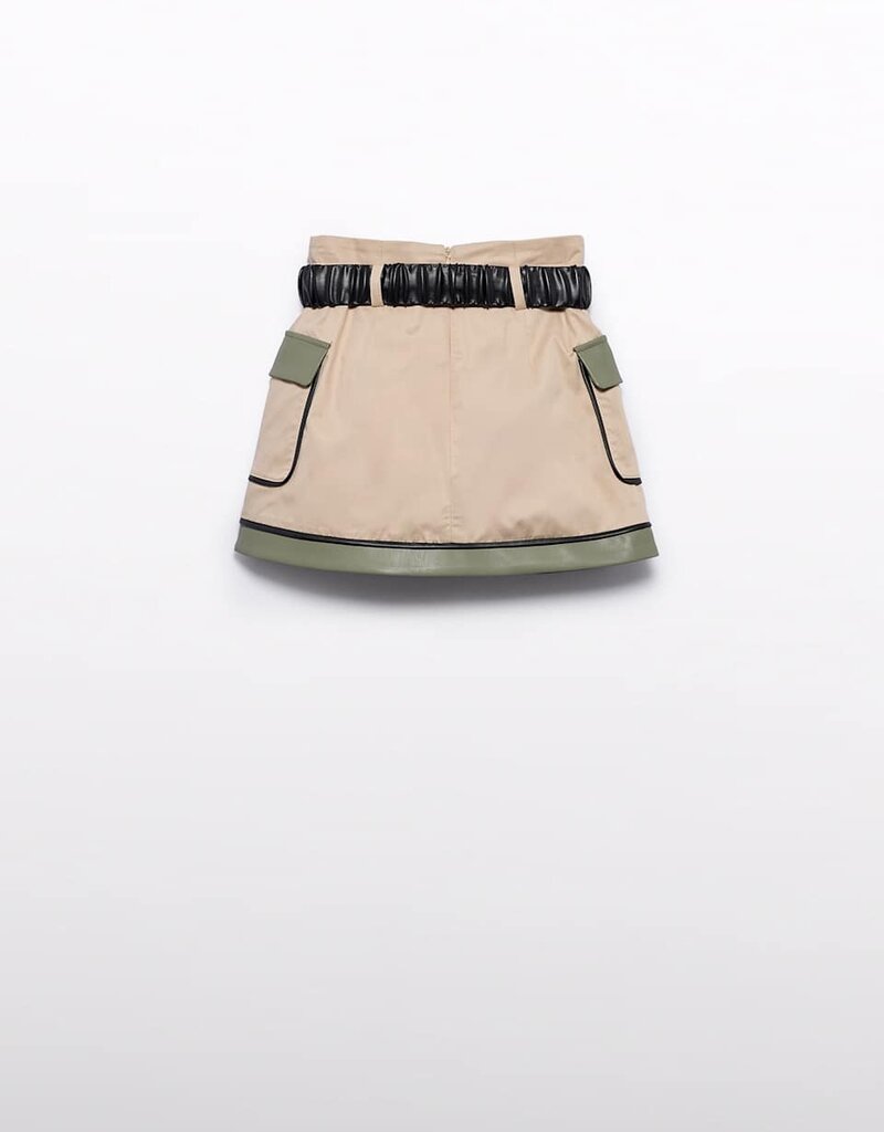 Abel & Lula Combined Twill Skirt Beige/Bayleaf